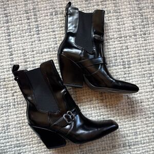 NEW Sam Edelman Black Patent Leather Suzette Western Boots 7.5